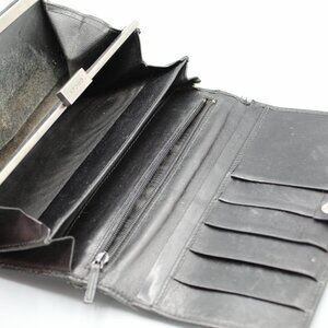 GUCCI bifold checkbook WALLET women authentic black leather red green stripe VTG